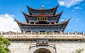 Wuhua Lou tower scenic view and blue sky in Dali old town Yunnan China Royalty Free Stock Photo