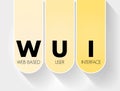 WUI - Web Based User Interface acronym, technology concept background