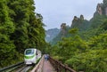 Wulingyuan, China - May 27, 2018: Tourist train in Tianzi Avatar mountains nature park