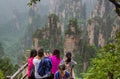 Wulingyuan, China - May 27, 2018: Tourists on pathway in Tianzi Avatar mountains nature park