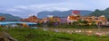 Wulingyuan, China - May 27, 2018: Town Wulingyuan at sunset in Tianzi Avatar mountains nature park