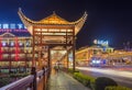 Wulingyuan, China - May 27, 2018: Town Wulingyuan at sunset in Tianzi Avatar mountains nature park