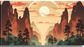 Wulingyuan Scenic Area China on a sunny day - illustration retro style - made with Generative AI tools