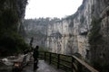 Bamboo Carriage Service for Tourists in Wulong Tiankeng Three Bridges, Chongqing, China