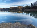 The Wuppertalsperre reservoir with a dam on the Wupper River.