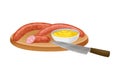 Wurst or Sausage Rested on Wooden Board with Sauce Vector Illustration