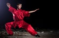 Wushoo man in red practice martial art Royalty Free Stock Photo