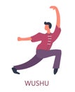 Wushu sport Chinese fighting technique fighter vector illustration