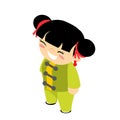 Wushu traditional kid wear costume chinese kungfu girl isometric child character icon flat design vector illustration Royalty Free Stock Photo