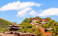 Wutaishan(Mount Wutai) scene. Look up Buddha top(Pusa Ding) temple. Royalty Free Stock Photo
