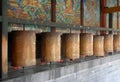 Wutaishan, Shanxi Province in China. Spinning prayer wheels at Tayuan Temple