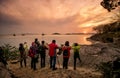 Photographers take Taihu sunset at the Turtle Head Islet Park.