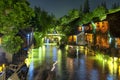 Wuzhen water town boat and buildings night view china Royalty Free Stock Photo