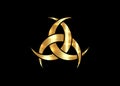 Gold Emblem Of Diane De Poitiers, Three Interlaced Crescents moon. Religion symbol, Odin icon. Golden luxury Celtic sacred flower