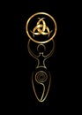 Wiccan woman mother earth symbol of sexual procreation, the spiral cycle of life and gold Emblem Of Diane De Poitiers, Three Inter
