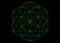 Seed of life symbol Sacred Geometry. green mystic mandala of alchemy esoteric, Flower of Life. Vector neon bright color effect i
