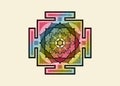 Bagalamukhi Yantra Mandala, old colorful sacred Tibetan diagram the vital energy. Hinduism Bhuvaneshwari Yantra Prakriti, isolated