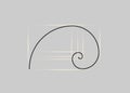Golden ratio. Fibonacci number, golden section, divine proportion and black spiral in polka dots style, vector isolated on grey
