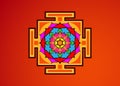 Yantra Mandala, colorful sacred Tibetan diagram the vital energy. Hinduism Bhuvaneshwari Yantra Prakriti, isolated Royalty Free Stock Photo