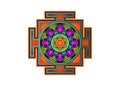 Bagalamukhi Yantra Mandala, colorful sacred Tibetan diagram the vital energy. Hinduism Bhuvaneshwari Yantra Prakriti, isolated Royalty Free Stock Photo