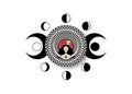 Wiccan woman icon, Triple goddess symbol of moon phases. Triple Moon Religious Wicca sign. Neopaganism logo. Lunar calendar cycles