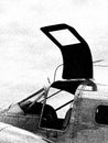 WW2 Navy airplane with open cockpit door BW illustration