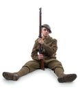 WW1 British Army Soldier from France 1918, on white Royalty Free Stock Photo