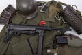 Ww2 german army field equipment with helmet and machine gun