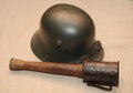 WW1 Great War German steel combat helmet and stick grenade