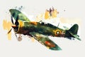 WW II aircraft, vintage war airplane, watercolor illustration generated by AI Royalty Free Stock Photo