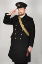 WW11 Royal Navy officer in greatcoat Royalty Free Stock Photo