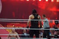 WWE Champion Brock Lesner with advocate Paul Heyman walks to the