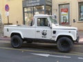 WWF white Land Rover Defender car