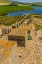 WWII Anti Invasion defences, The Chesil Beach. Royalty Free Stock Photo