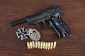 WWII era nazi german army Walther P38 handgun and military awards - Iron Cross and Tank assault badge