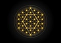 Sacred Geometry, Metatrons cube and golden David Star with Shiny Flower of Life, Gold luxury hexagon symbol of alchemy sign