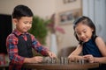 Asian children, managing finances, counting money