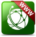 WWW global network icon green square button Royalty Free Stock Photo