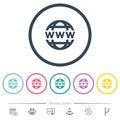 WWW globe flat color icons in round outlines