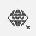 Www icon. Web site icon. Www icon with hand cursor in flat style Royalty Free Stock Photo