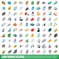 100 www icons set, isometric 3d style Royalty Free Stock Photo