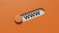 WWW website url of three words on slide switch spelling block, minimal background concept for internet connection, magnifier Royalty Free Stock Photo