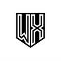 WX Logo monogram shield geometric white line inside black shield color design