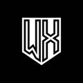 WX Logo monogram shield geometric black line inside white shield color design