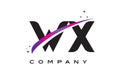 WX W X Black Letter Logo Design with Purple Magenta Swoosh