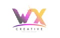 WX W X Letter Logo Design with Magenta Dots and Swoosh