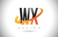 WX W X Letter Logo with Fire Flames Design and Orange Swoosh.