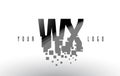 WX W X Pixel Letter Logo with Digital Shattered Black Squares