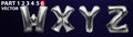WXYZ silver foil letter balloons on dark background. Silver alphabet balloon logotype, icon. Metallic Silver WXYZ Balloons. Text