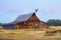 Wyoming Moulton Barn with Tetons and Hawk